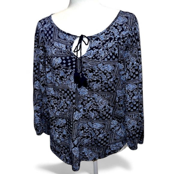 Lucky Brand Blue Paisley Patterned Tie Front Blouse - Picture 1 of 7